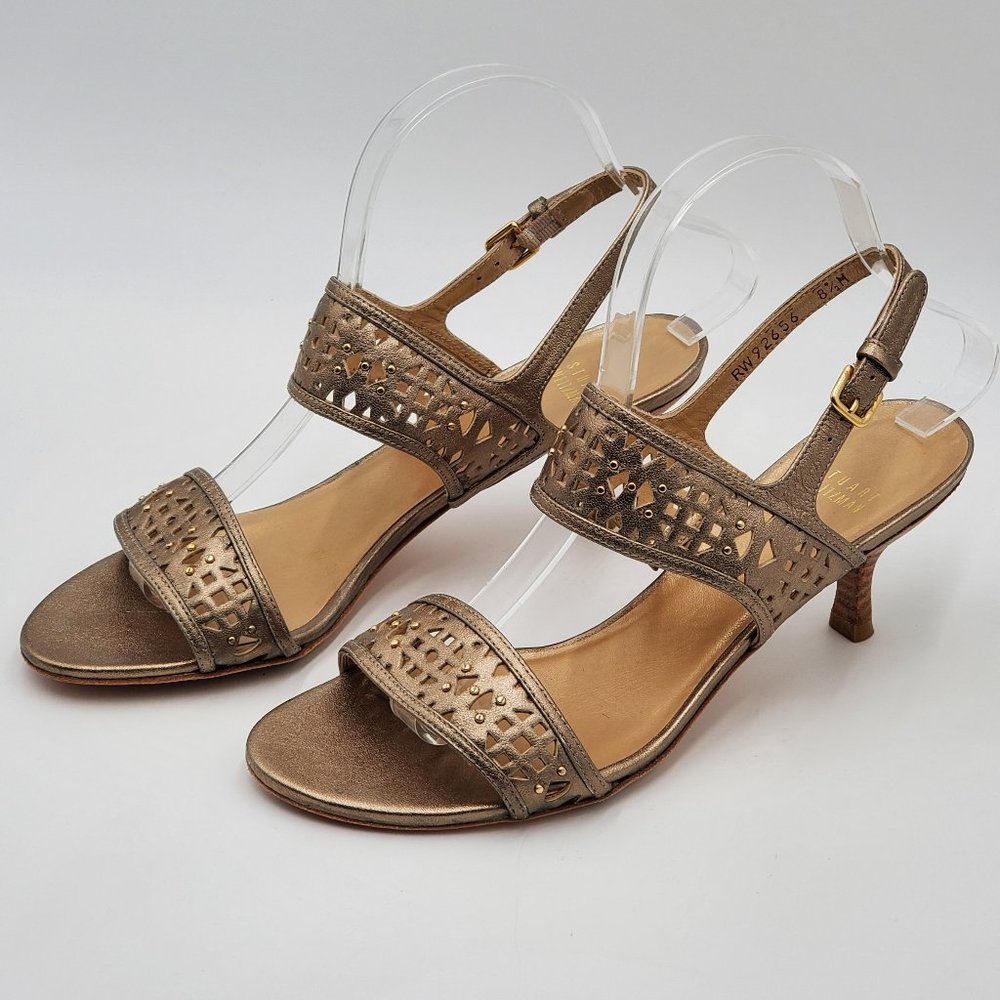 Stuart Weitzman Metallic Leather Kitten Heels - Picture 3 of 16